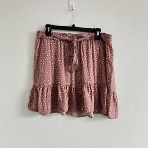 Indigo Rising Mauve Pink White Polka Dot Mini Skirt XL Boho Coquette Shabby Chic